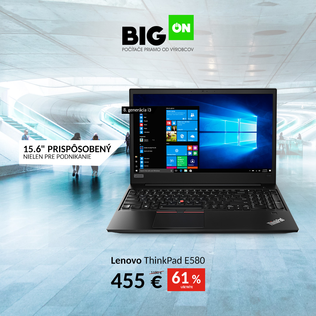 Elegantný notebook Lenovo ThinkPad E580 so zľavou až 61% na BigON.sk